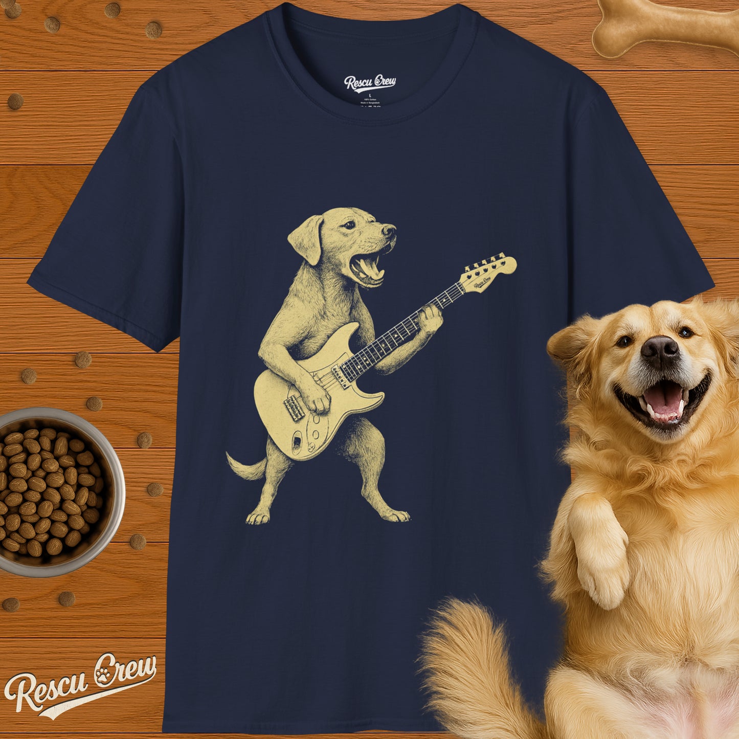 DOG PLAYING GUITAR T-SHIRT