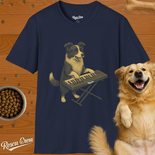 BORDER COLLIE PLAYING SYNTH T-SHIRT