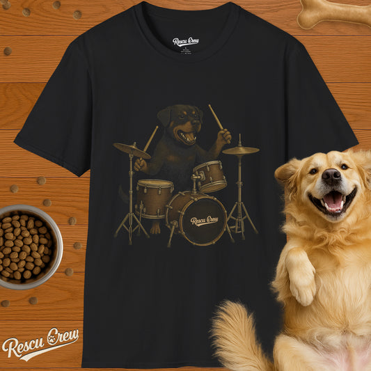 ROTTWEILER PLAYING DRUMS T-SHIRT